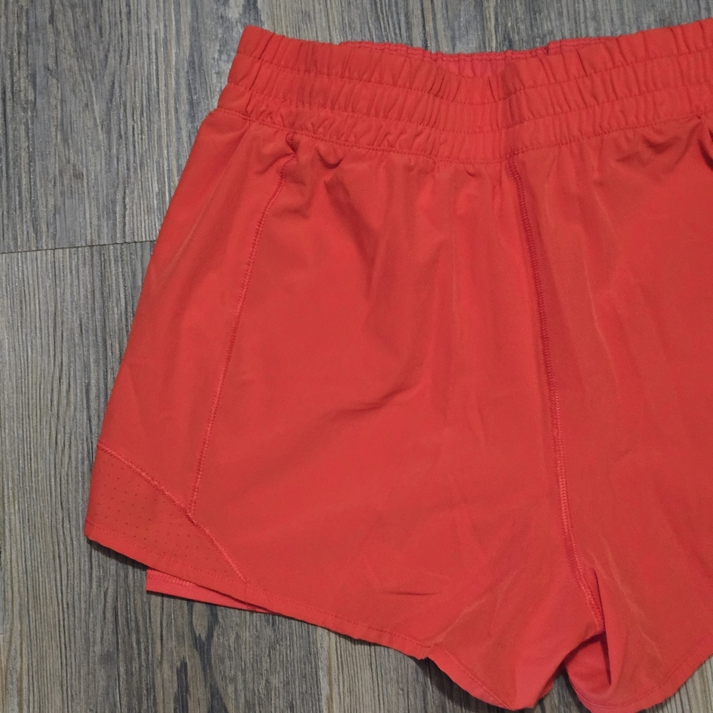 Red Athletic Shorts with Compression Layer and Elastic Waistband - Picture 13 of 14